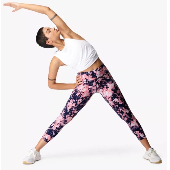 Sweaty Betty Pants - Sweaty Betty The Power 7/8 Leggings Pink Navy Print High Waist